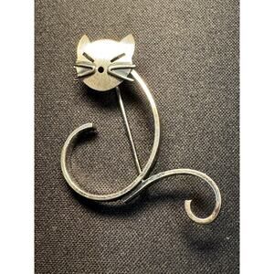 Beau Sterling Abstract Cat Brooch
